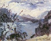 Lovis Corinth Walchensee mit Bergkette und Uferhang oil painting artist